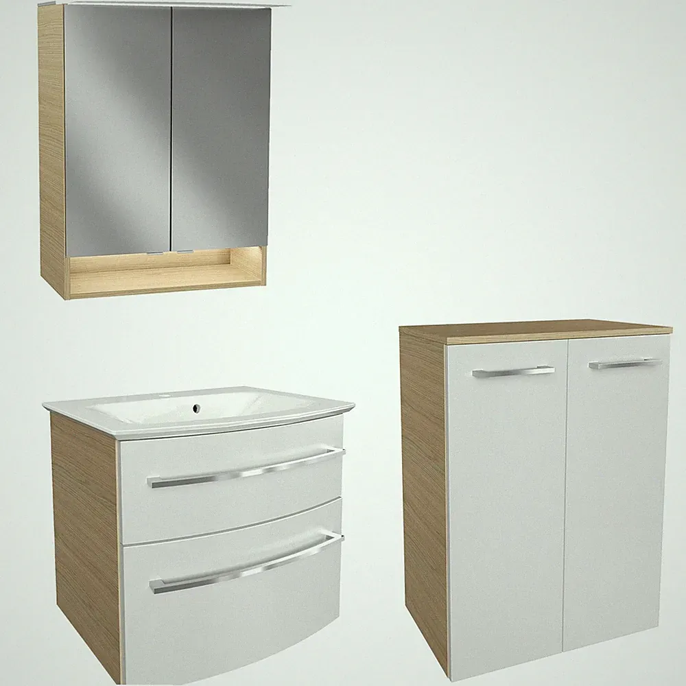 Fackelmann Badmöbel Set B.Style 4-tlg. weiß-braun Midi Gussbecken Spiegelschrank