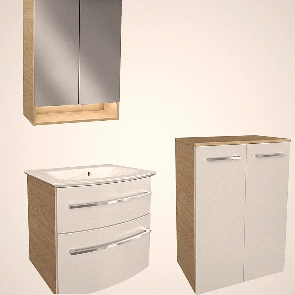 Fackelmann Badmöbel Set B.Style 4-tlg. weiß-braun Midi Gussbecken Spiegelschrank