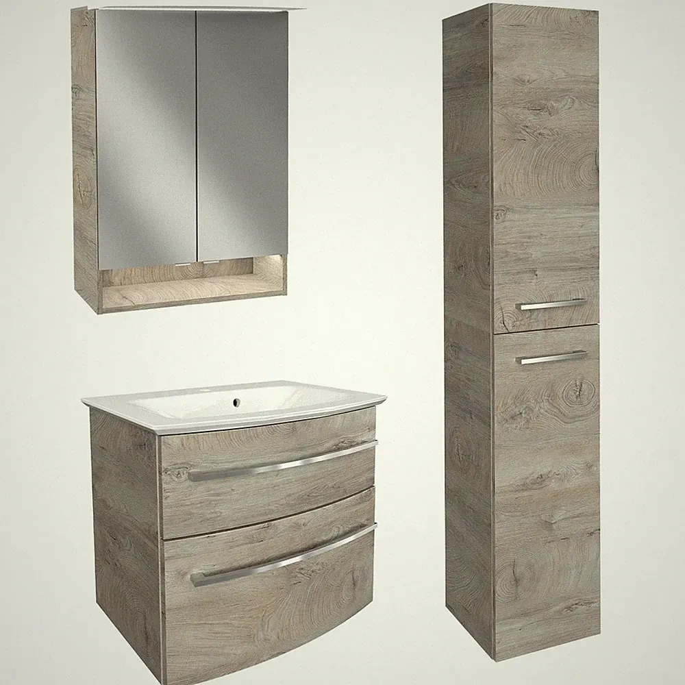 Fackelmann Badmöbel Set B.Style 4tlg. braun Becken Schrank rechts Spiegelschrank