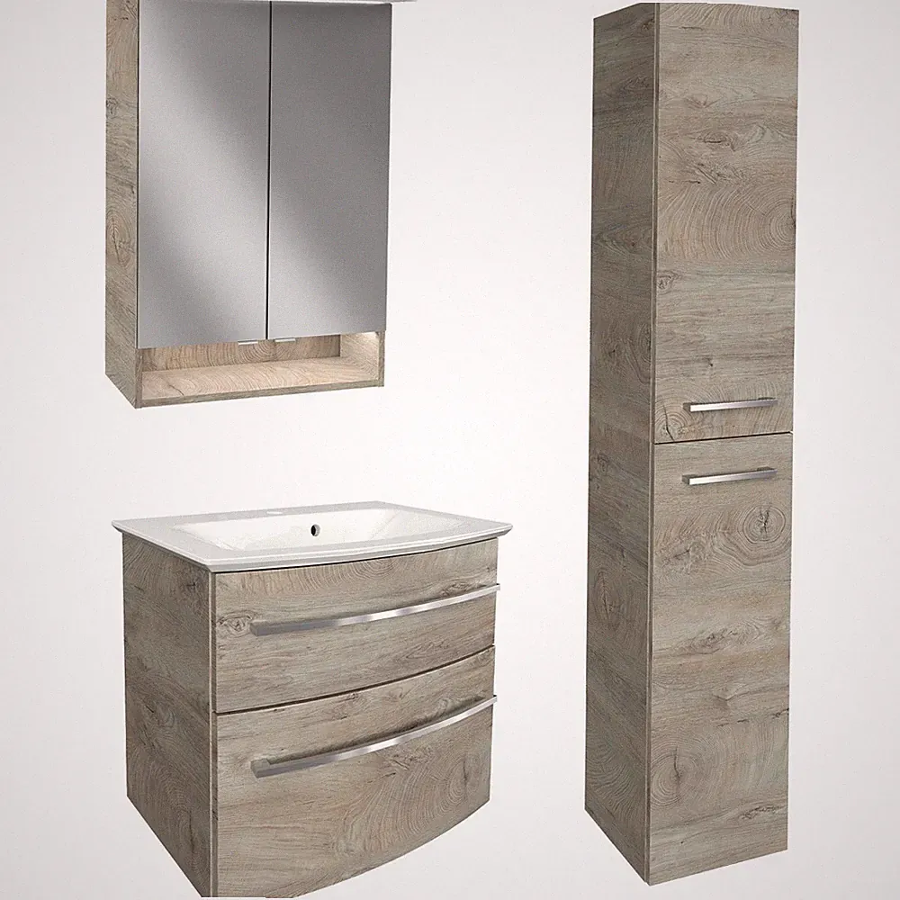 Fackelmann Badmöbel Set B.Style 4tlg. braun Becken Schrank rechts Spiegelschrank