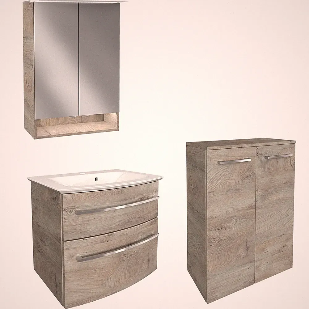 Fackelmann Badmöbel Set B.Style 4tlg. dunkelbraun Midi Gussbecken Spiegelschrank