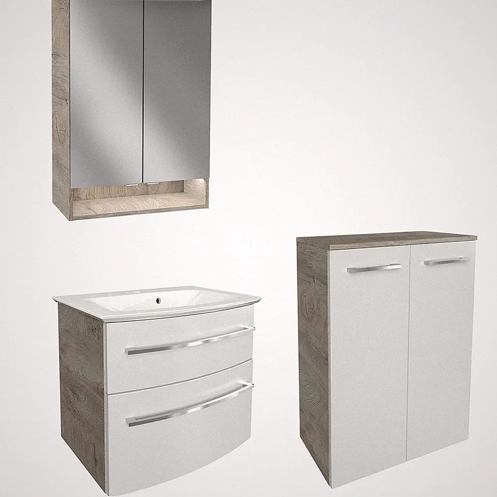Fackelmann Badmöbel Set B.Style 4tlg. weiß-braun Midi Gussbecken Spiegelschrank