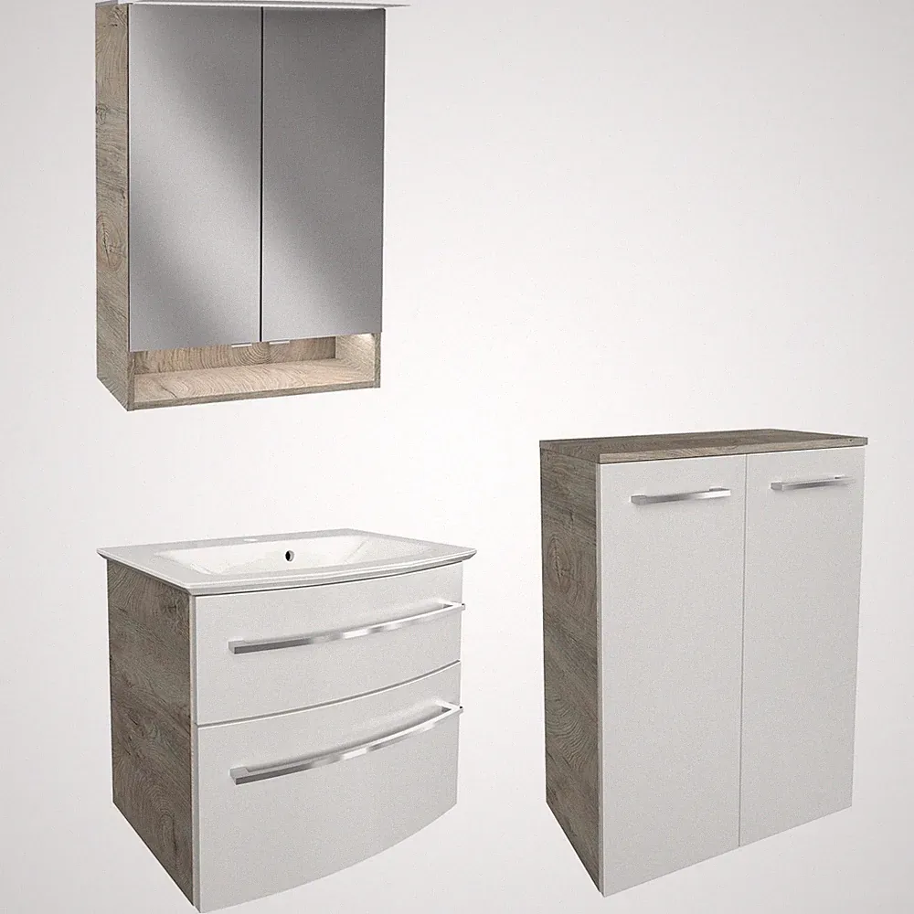 Fackelmann Badmöbel Set B.Style 4tlg. weiß-braun Midi Gussbecken Spiegelschrank