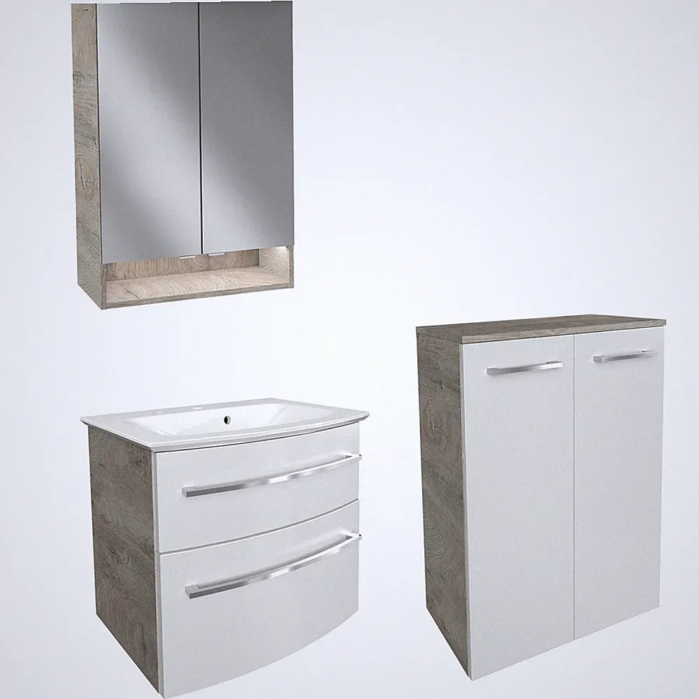 Fackelmann Badmöbel Set B.Style 4tlg. weiß-braun Midi Gussbecken Spiegelschrank