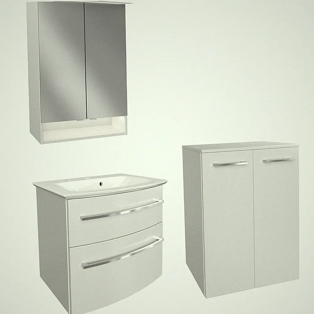 Fackelmann Badmöbel Set B.Style 4tlg. weiß Midischrank Gussbecken Spiegelschrank