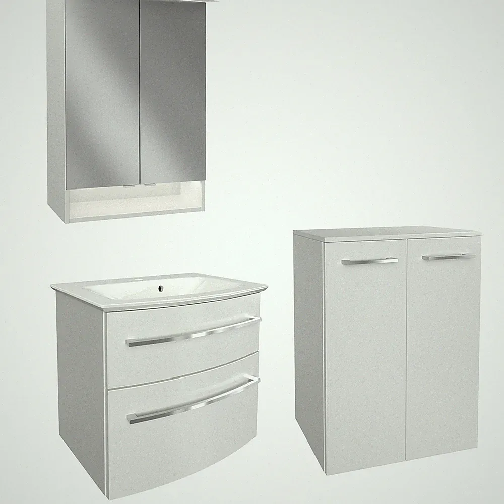 Fackelmann Badmöbel Set B.Style 4tlg. weiß Midischrank Gussbecken Spiegelschrank