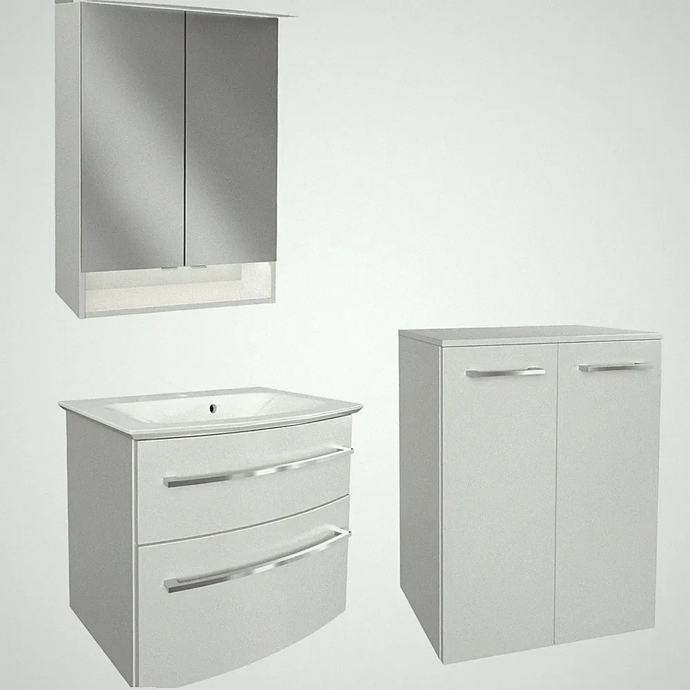 Fackelmann Badmöbel Set B.Style 4tlg. weiß Midischrank Gussbecken Spiegelschrank