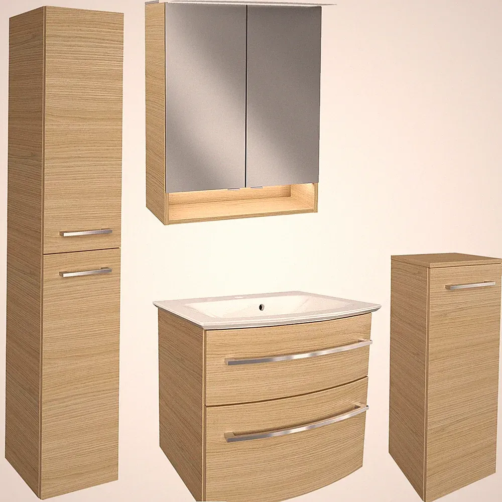 Fackelmann Badmöbel Set B.Style 5-tlg. braun inkl. Gussbecken LED Spiegelschrank