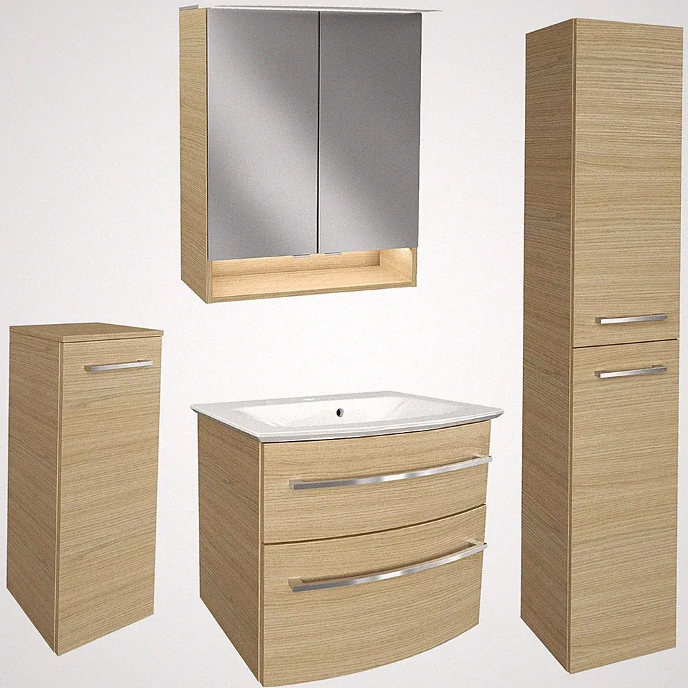 Fackelmann Badmöbel Set B.Style 5-tlg. braun Unterschrank Becken Spiegelschrank