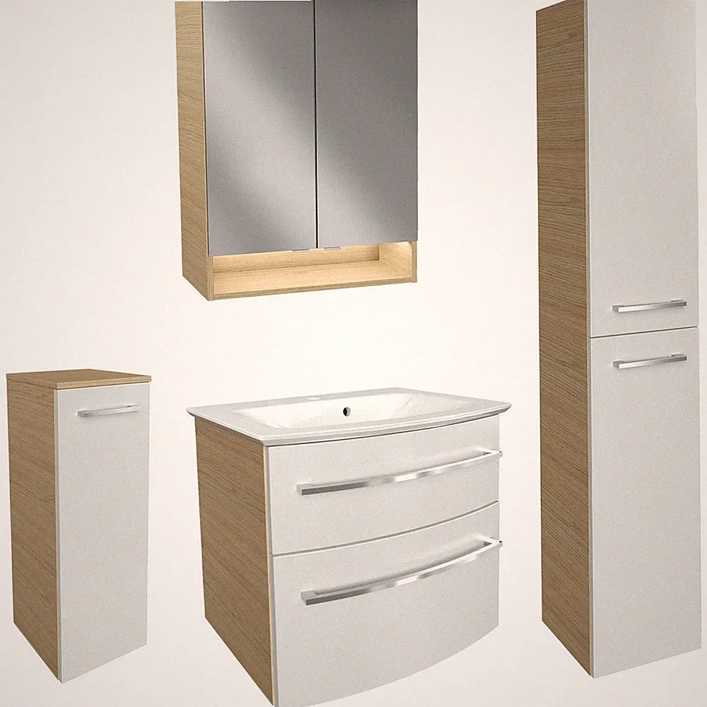 Fackelmann Badmöbel Set B.Style 5-tlg. weiß Becken Unterschrank Spiegelschrank