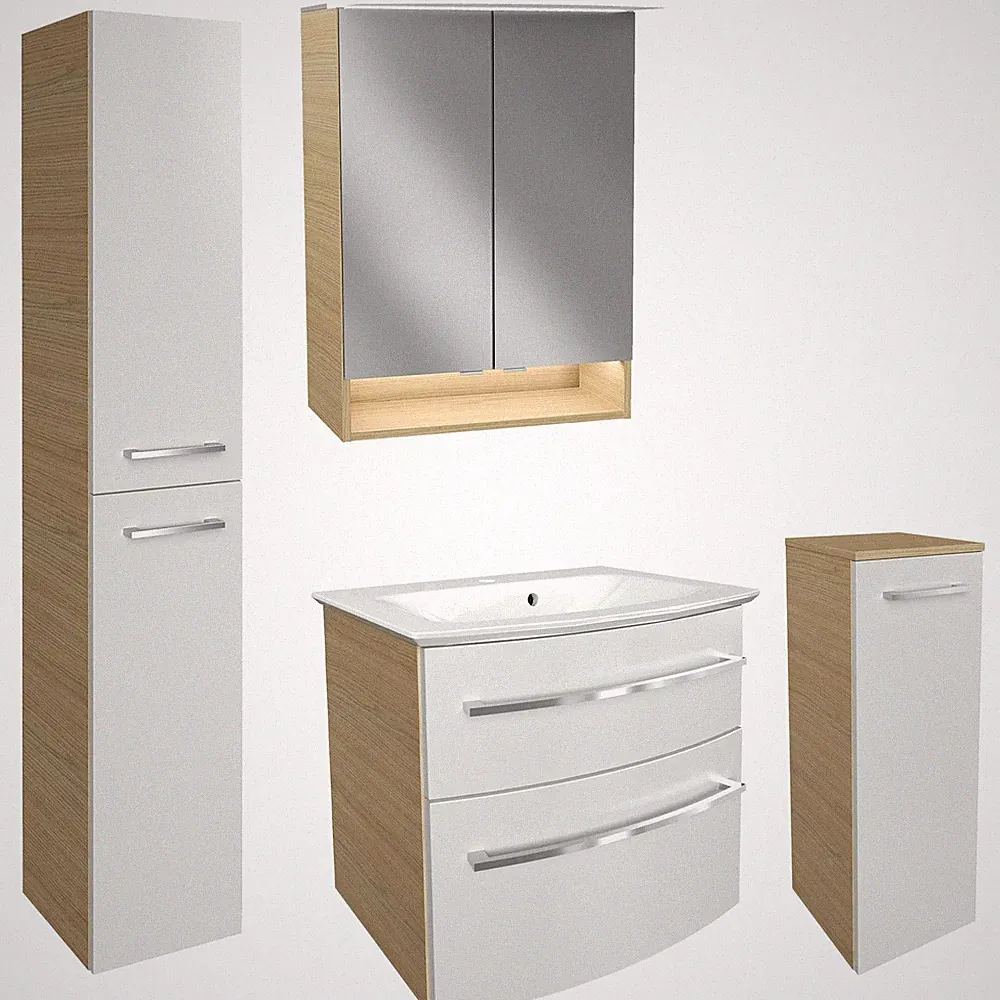 Fackelmann Badmöbel Set B.Style 5-tlg. weiß Unterschrank Becken Spiegelschrank