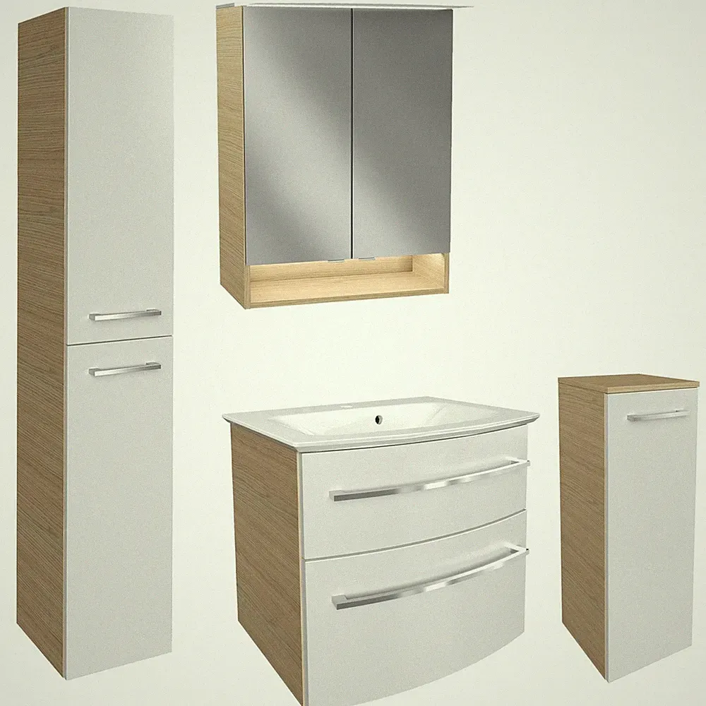 Fackelmann Badmöbel Set B.Style 5-tlg. weiß Unterschrank Becken Spiegelschrank