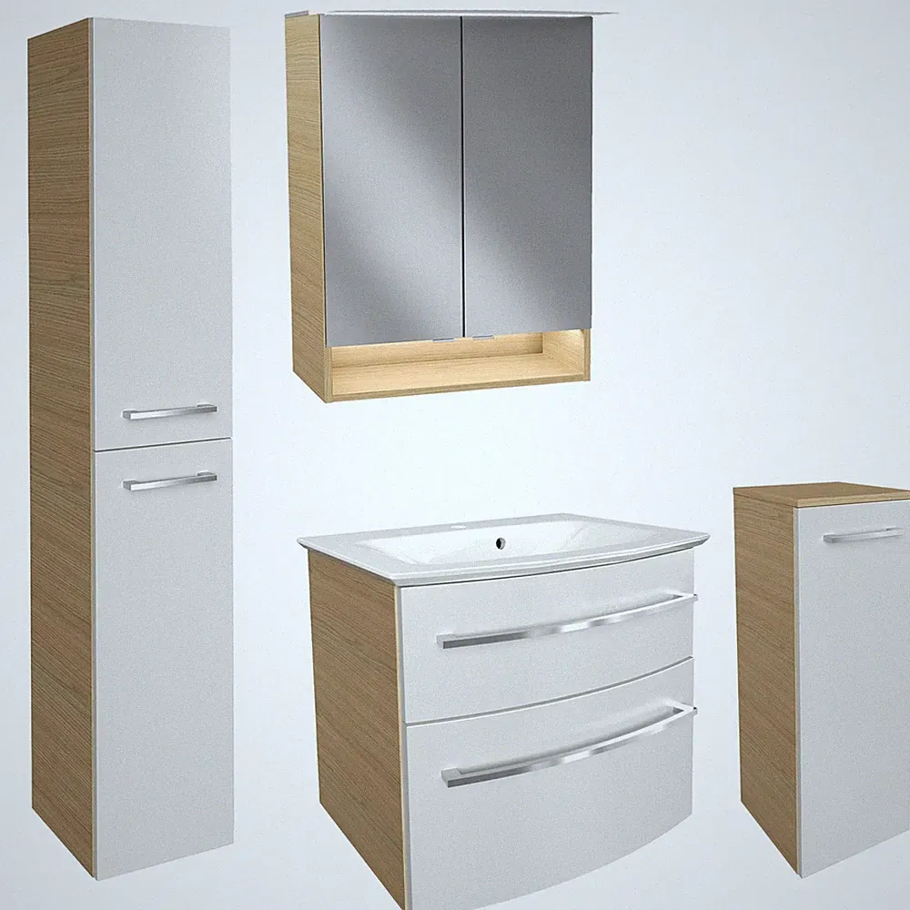 Fackelmann Badmöbel Set B.Style 5-tlg. weiß Unterschrank Becken Spiegelschrank