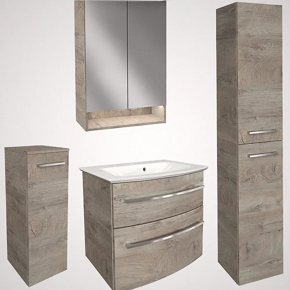 Fackelmann Badmöbel Set B.Style 5tlg. braun Becken Unterschrank Spiegelschrank