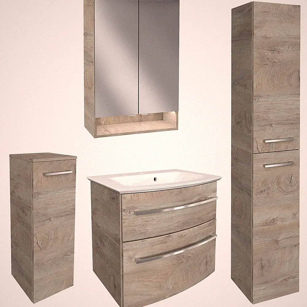Fackelmann Badmöbel Set B.Style 5tlg. braun Becken Unterschrank Spiegelschrank