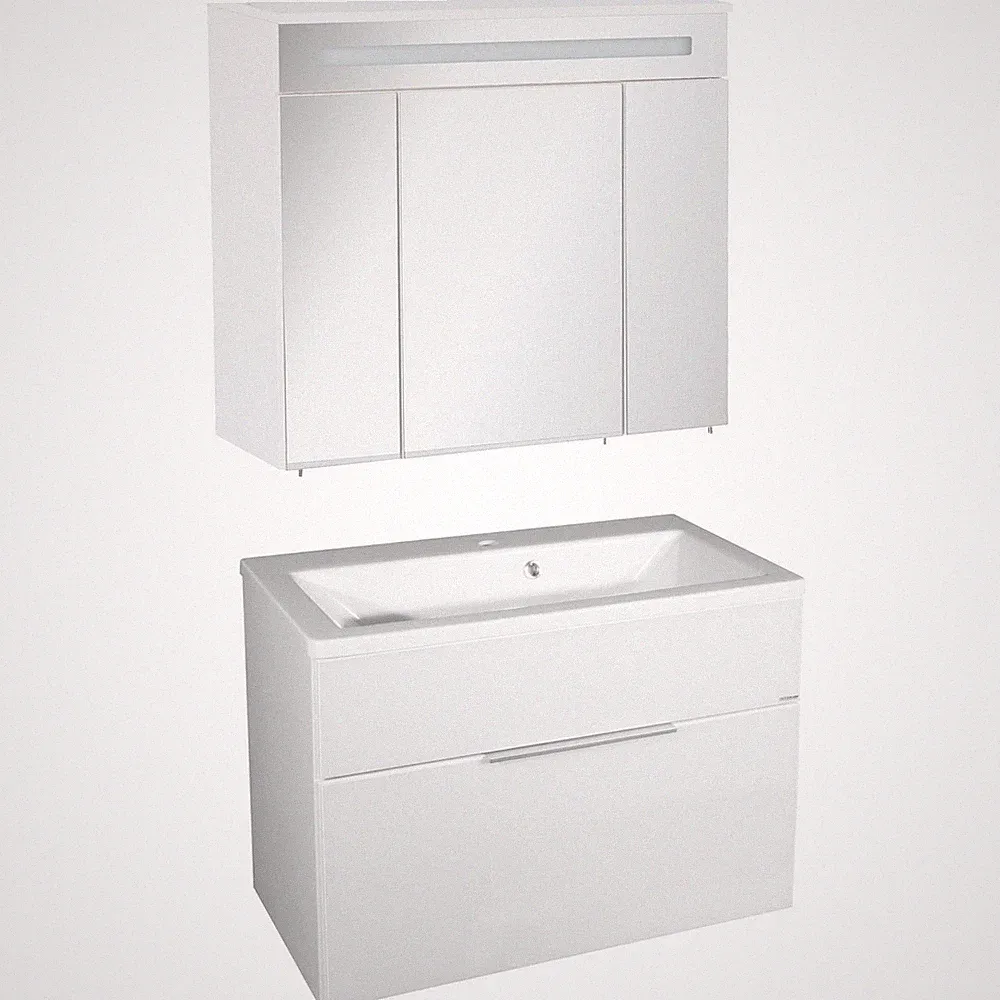 Fackelmann Badmöbel Set Kara 3-tlg. 80 cm weiß und LED Spiegelschrank