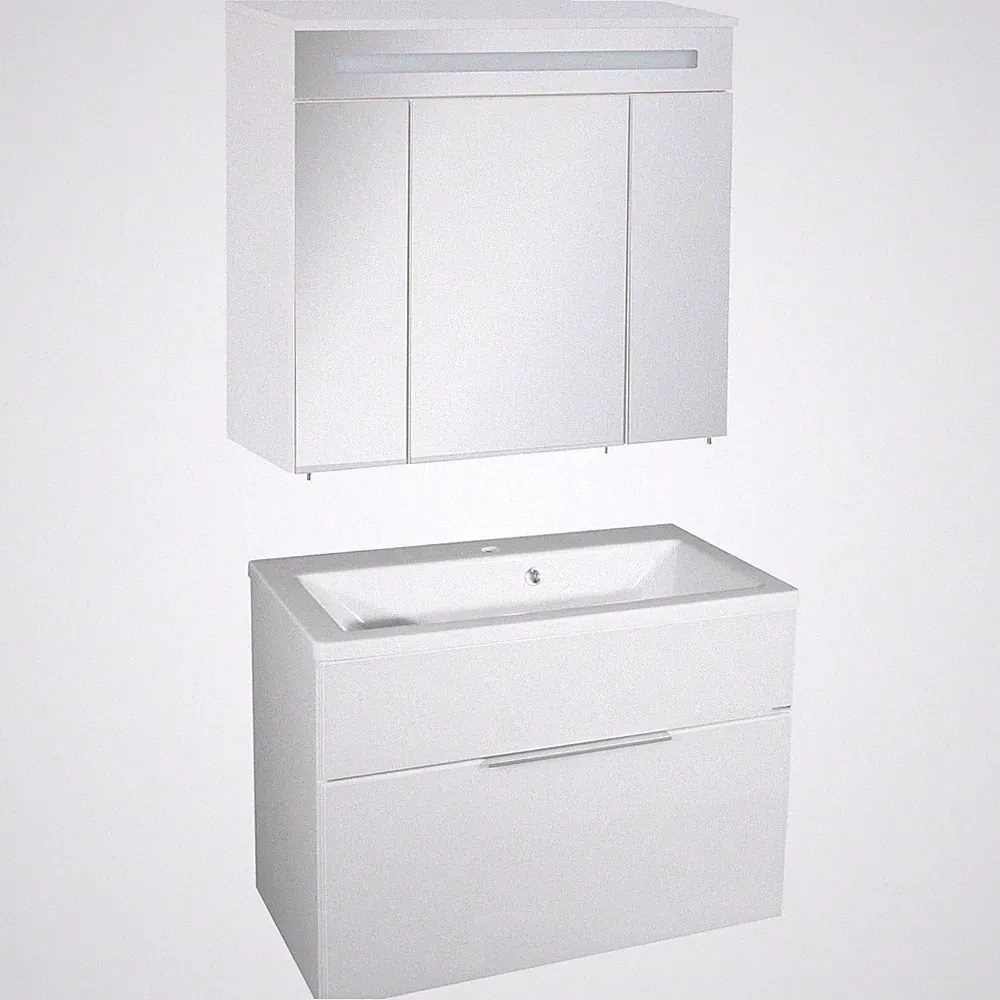 Fackelmann Badmöbel Set Kara 3-tlg. 80 cm weiß und LED Spiegelschrank