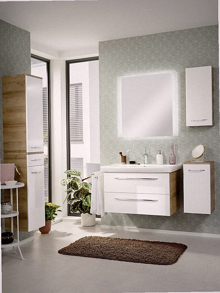 Fackelmann Badmöbel Set MILANO Badschrank Braun hell/Weiß Möbel Made in Germany