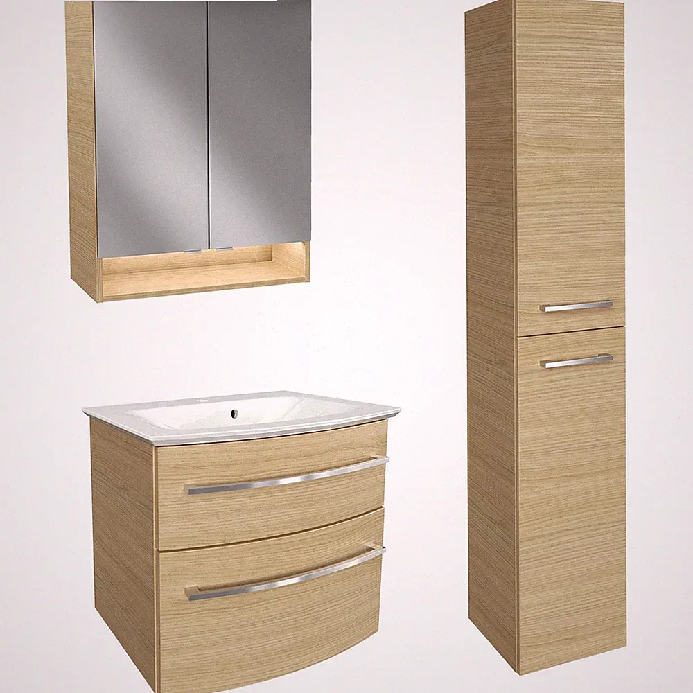 Fackelmann Badmöbelset B.Style 4-tlg. braun Schrank rechts Becken Spiegelschrank