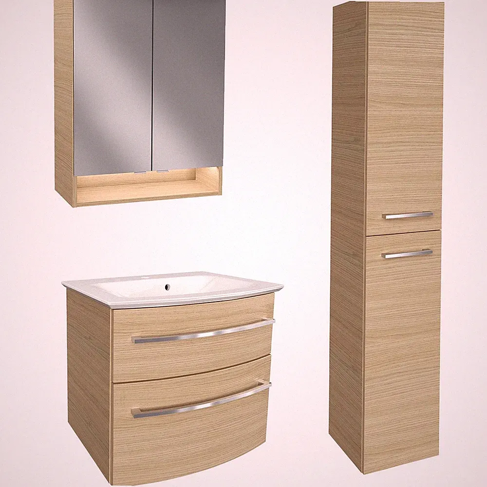 Fackelmann Badmöbelset B.Style 4-tlg. braun Schrank rechts Becken Spiegelschrank
