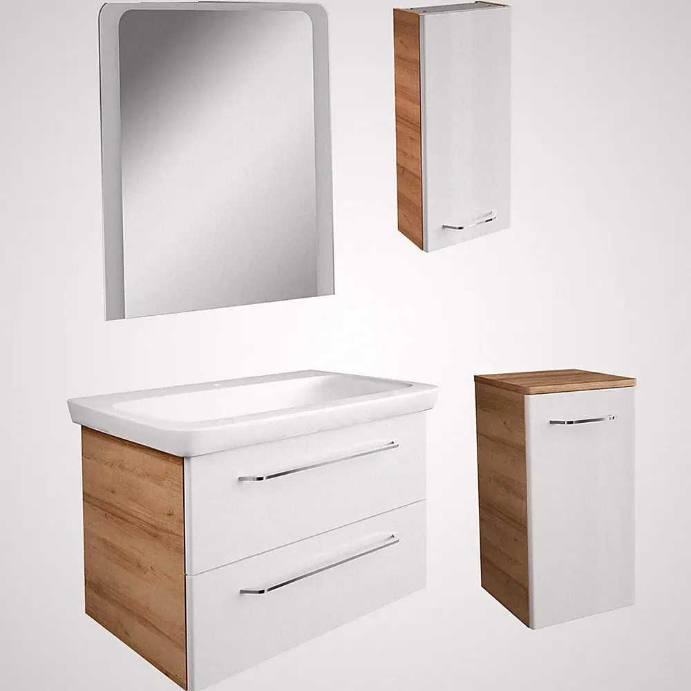Fackelmann braun weißes Badmöbel Set hängend 5 tlg 100 cm LED