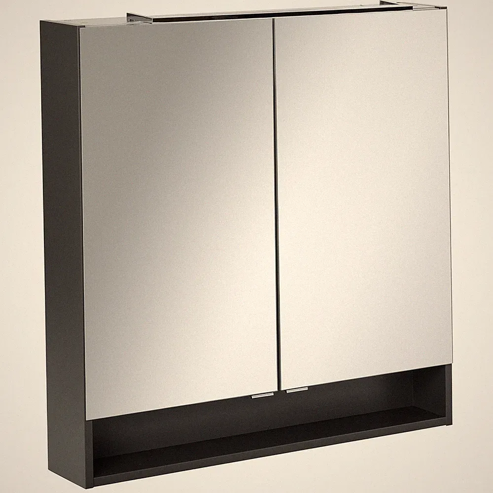 Fackelmann breiter 2-türiger LED Bad Spiegelschrank 80cm schwarz mit Beleuchtung
