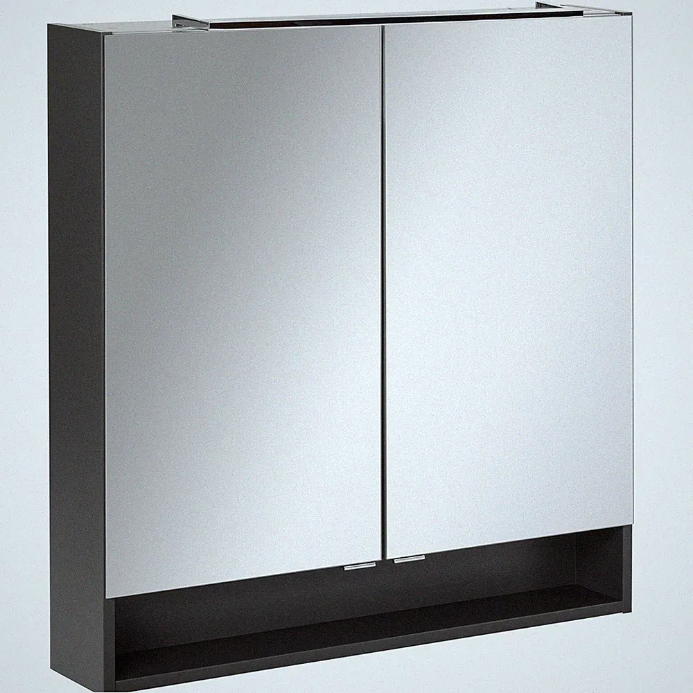 Fackelmann breiter 2-türiger LED Bad Spiegelschrank 80cm schwarz mit Beleuchtung