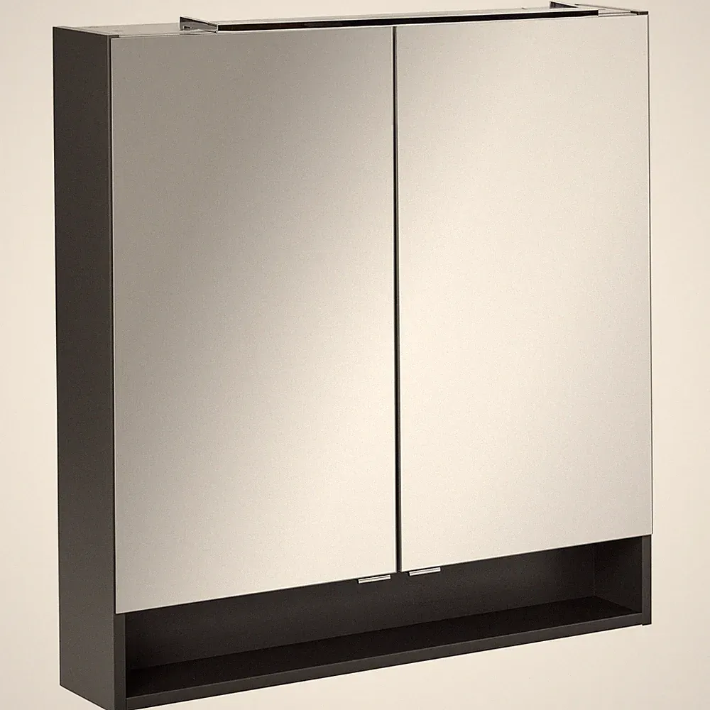 Fackelmann breiter 2-türiger LED Bad Spiegelschrank 80cm schwarz mit Beleuchtung