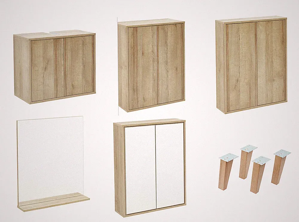 Fackelmann FINN Badmöbel Braun 60 cm Breit Schrank Spiegel Möbel MADE IN GERMANY
