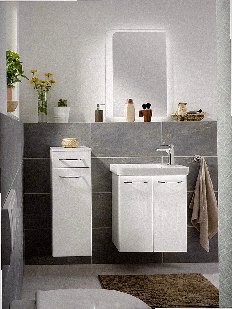 Fackelmann Gäste-WC Set MILANO Badmöbel Badschrank Weiß Möbel Made in Germany