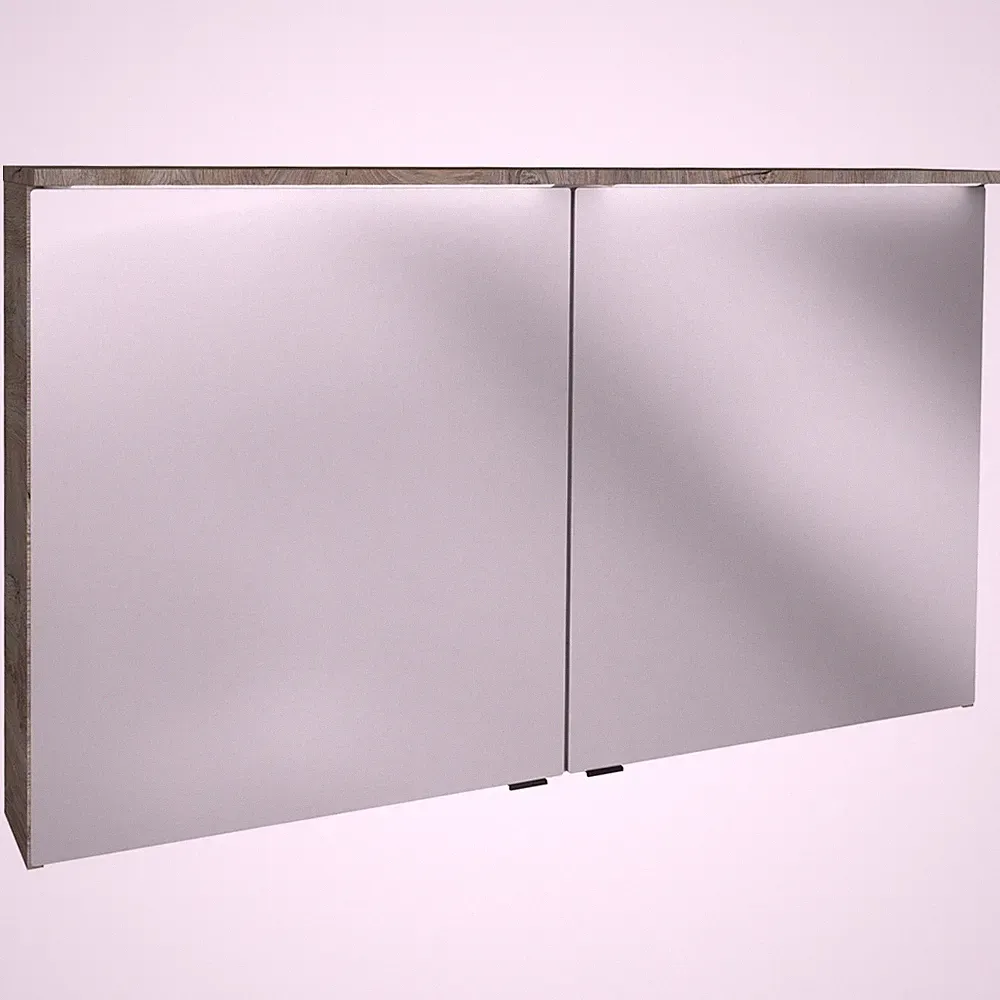 Fackelmann großer XL LED Spiegelschrank 120 cm 2-türig breit braun Leuchtpaneele