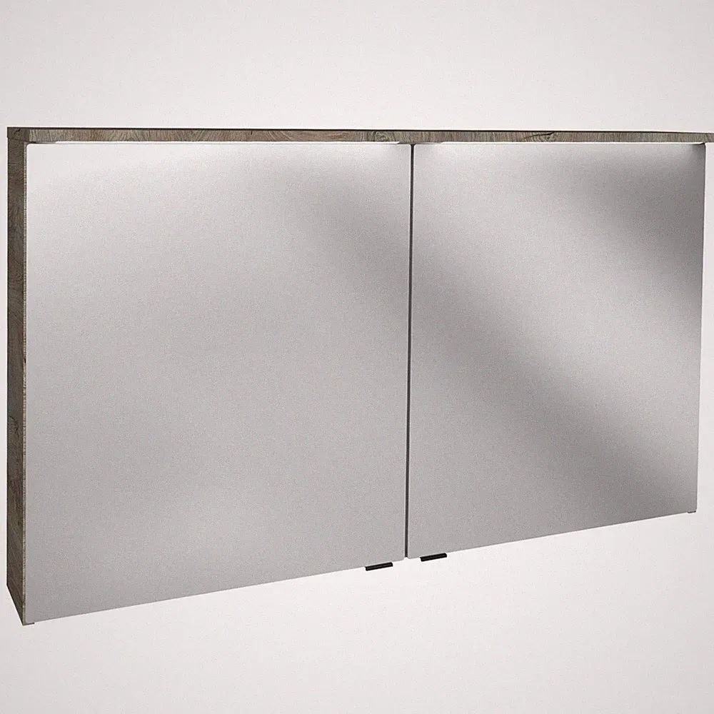 Fackelmann großer XL LED Spiegelschrank 120 cm 2-türig breit braun Leuchtpaneele