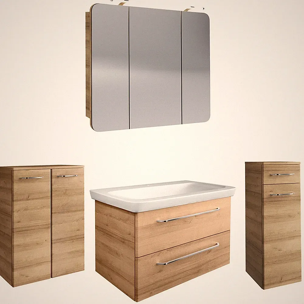 Fackelmann hängendes braunes Badmöbel Set 100 cm 5 teilig LED
