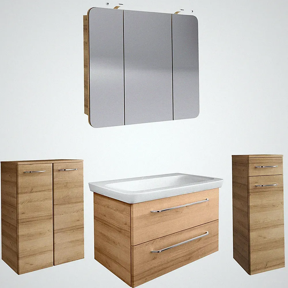 Fackelmann hängendes braunes Badmöbel Set 100 cm 5 teilig LED