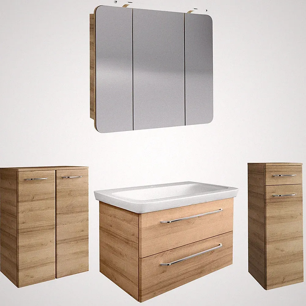 Fackelmann hängendes braunes Badmöbel Set 100 cm 5 teilig LED