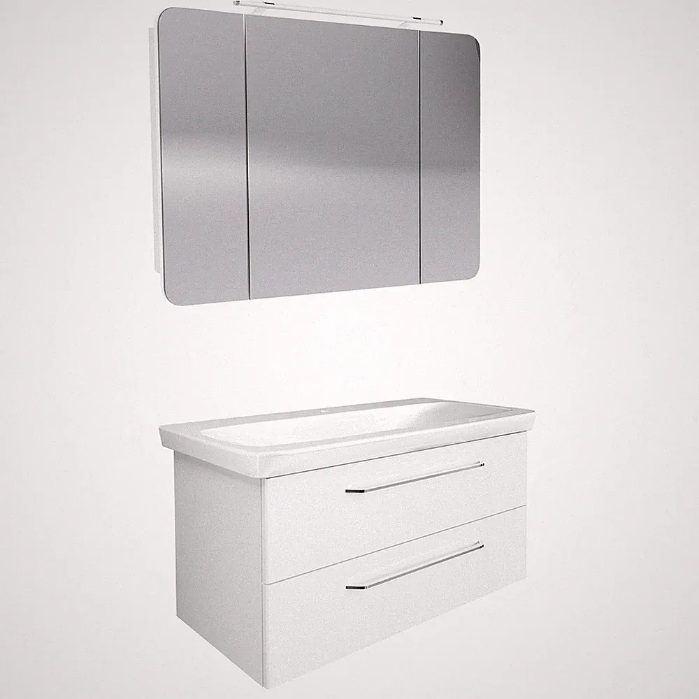 Fackelmann hängendes weißes Bad Möbel Set 100 cm 3 teilig LED