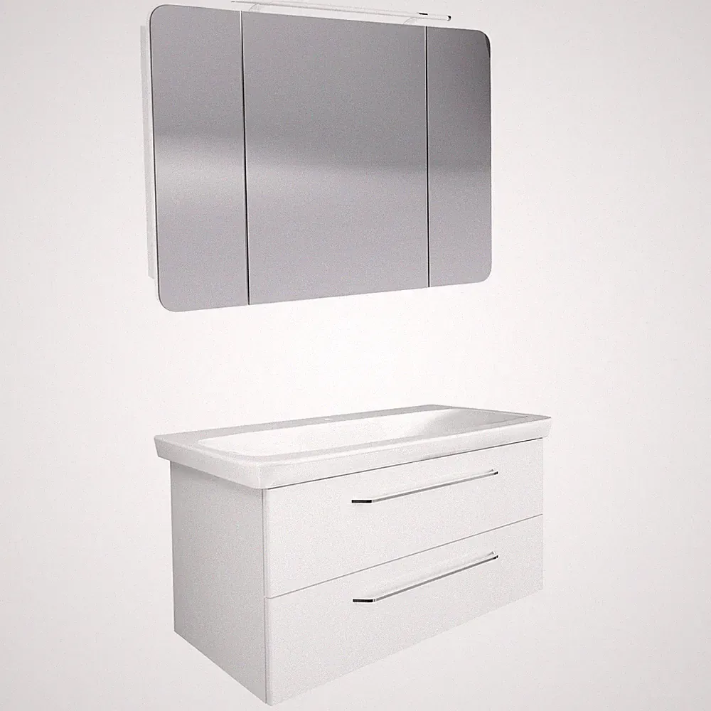 Fackelmann hängendes weißes Bad Möbel Set 100 cm 3 teilig LED