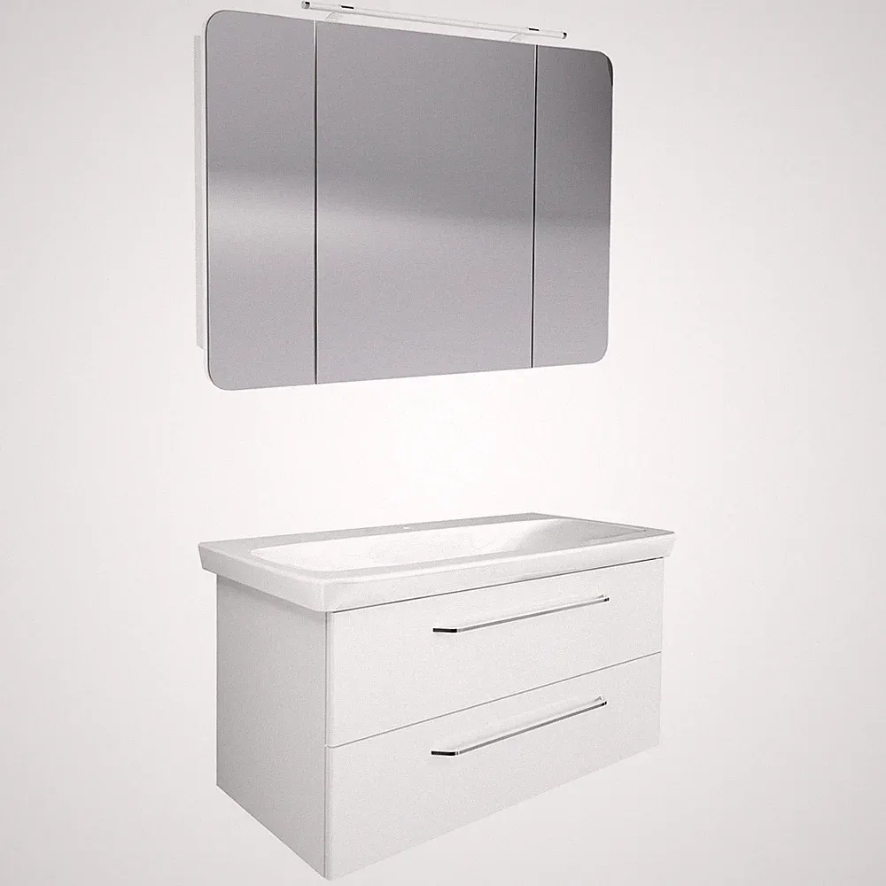Fackelmann hängendes weißes Bad Möbel Set 100 cm 3 teilig LED