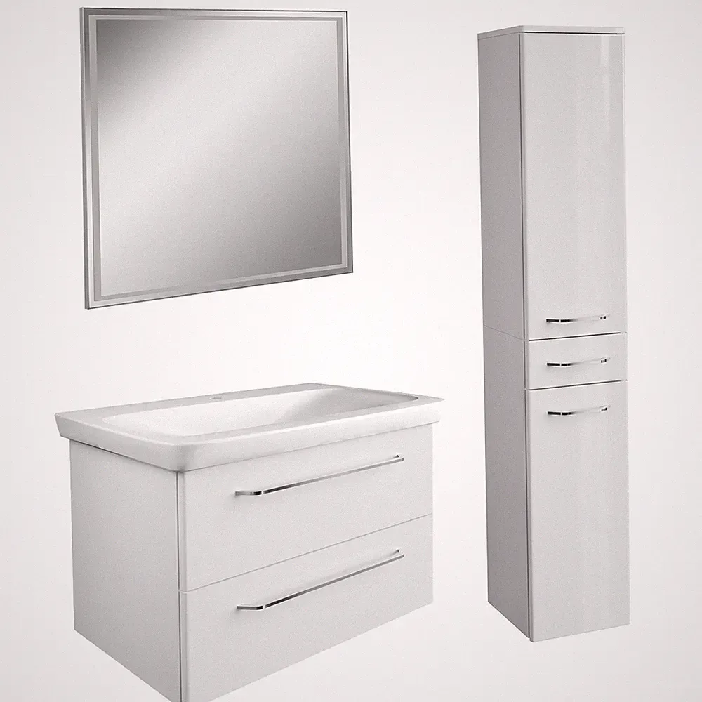 Fackelmann hängendes weißes Bad Möbel Set 80 cm 4 teilig LED