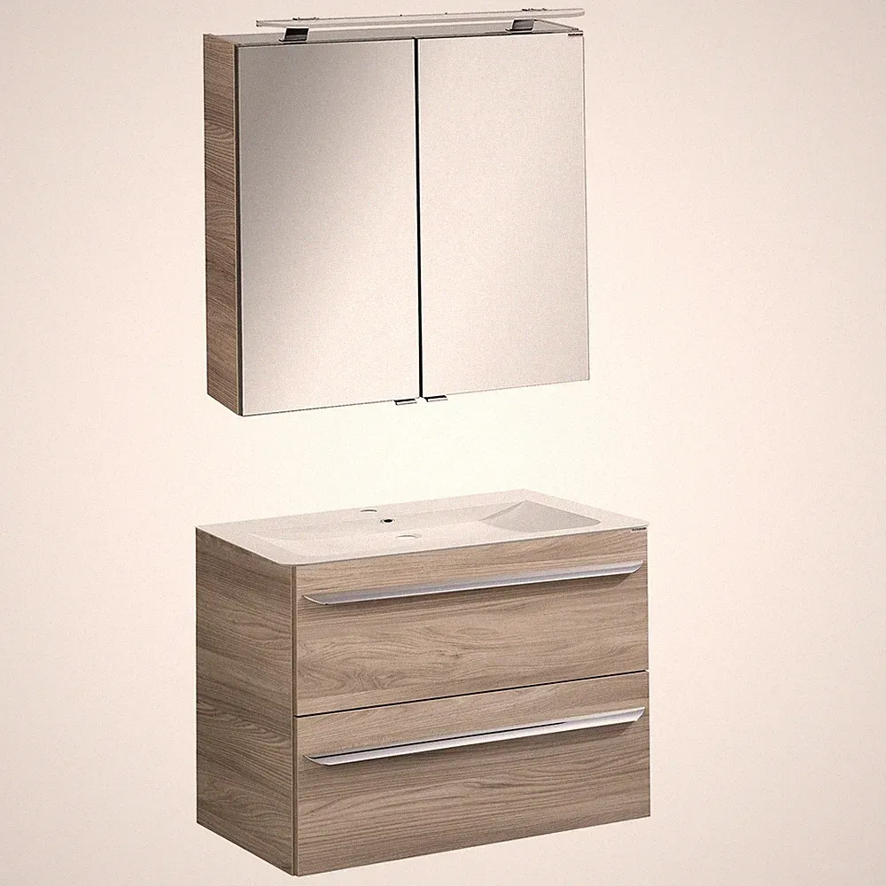 Fackelmann hellbraune 3 teilige Badeinrichtung hängend 80 cm LED