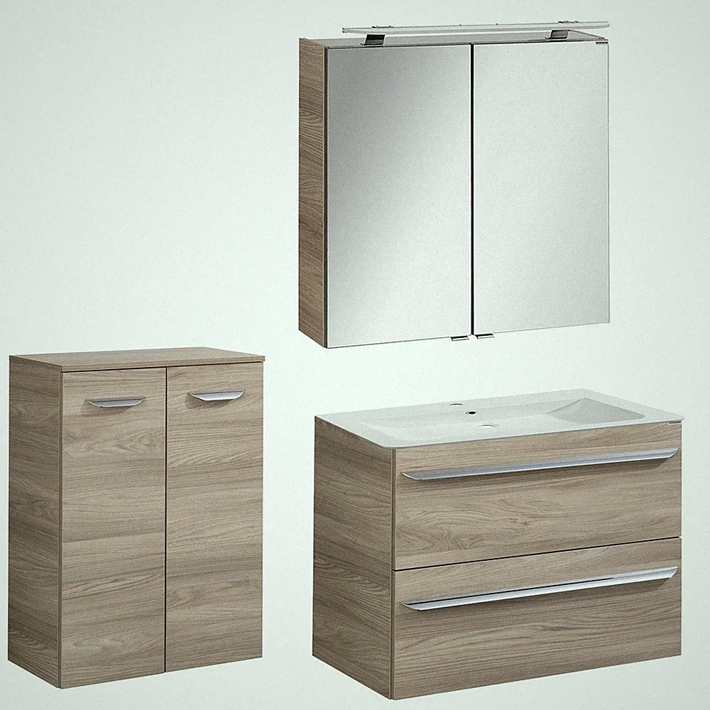 Fackelmann helle breite Badeinrichtung hängend 80 cm 4 tlg LED