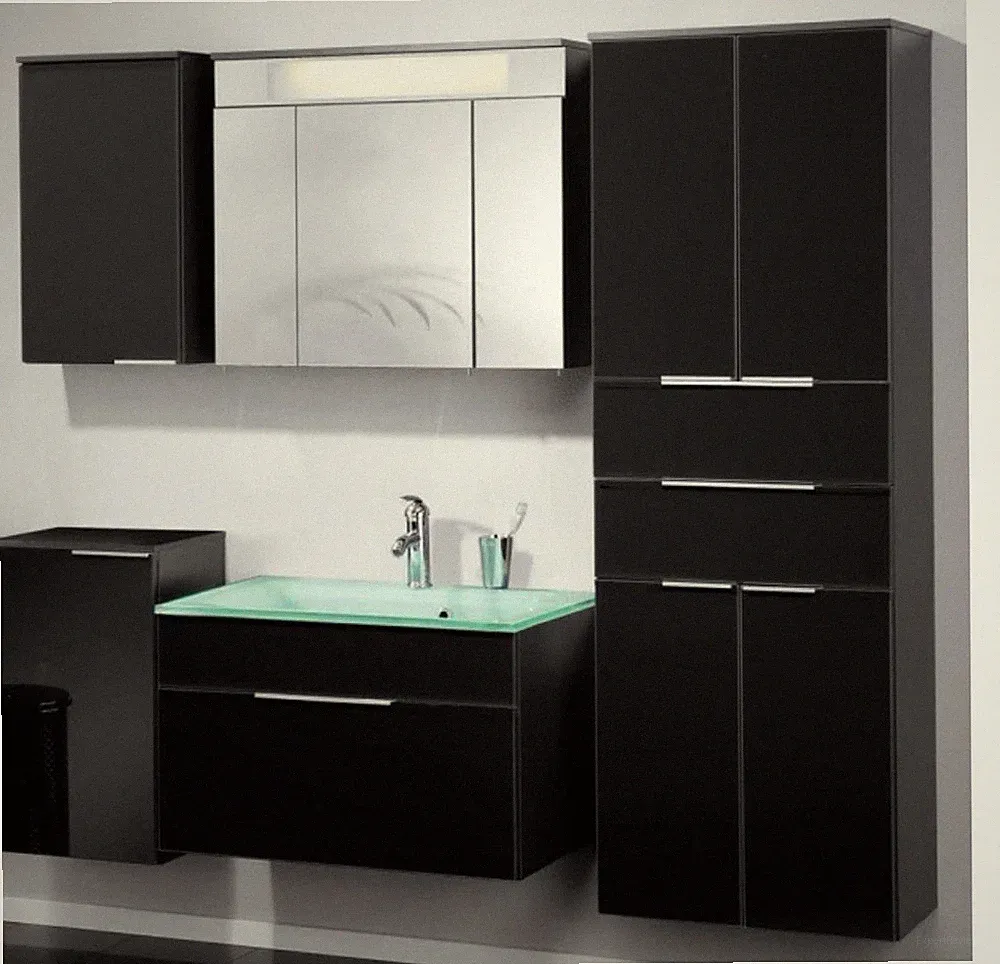 Fackelmann Kara Badmöbel-Set 4-tlg 80 cm Anthrazit/Mint, Glas, Softclose