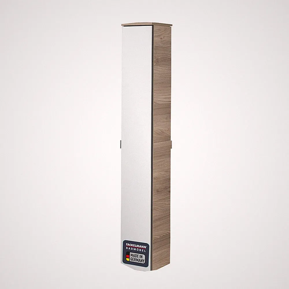 Fackelmann LUXOR Hochschrank 20,5 cm Braun mit Spiegelfront Bad MADE IN GERMANY