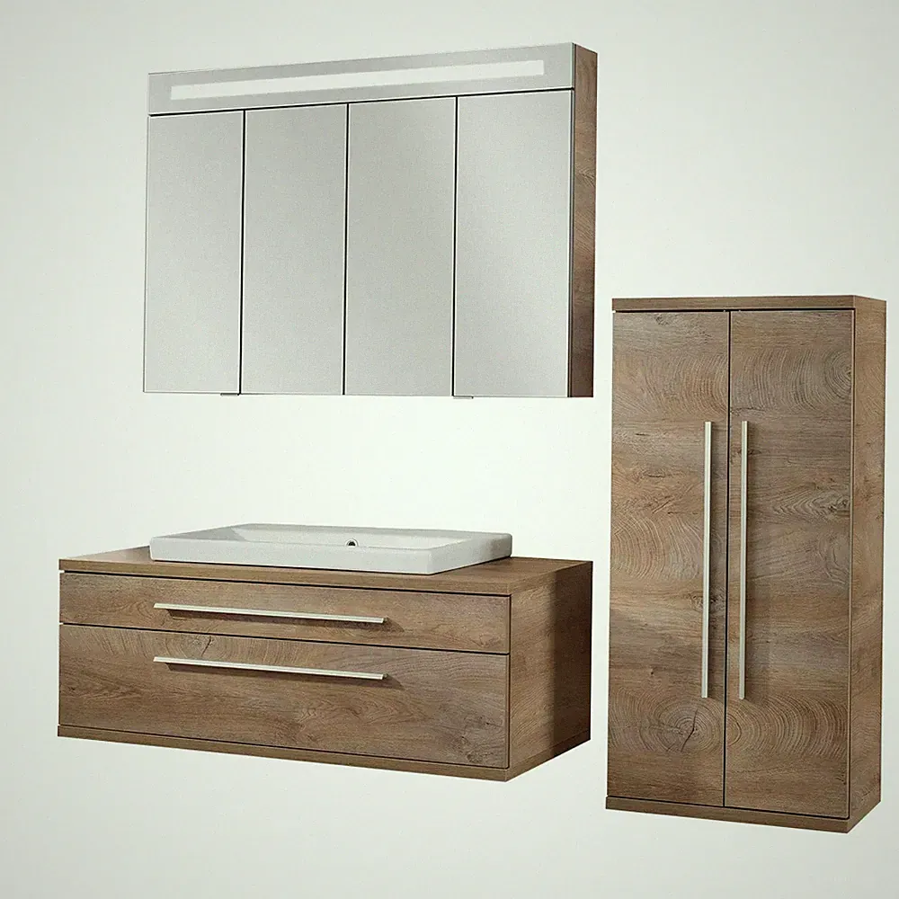 Fackelmann STANFORD Badmöbel Set 4-teilig, 110 cm breit Braun Midischrank rechts