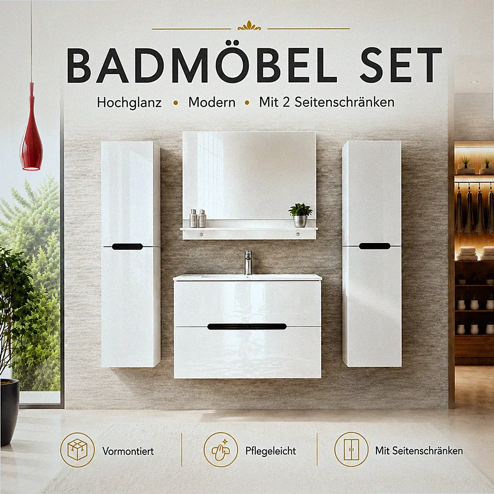 Faizee Home Badmöbelset Aliyah 90 cm Schwarz Weiß inkl. Waschbecken, Spiegel & R