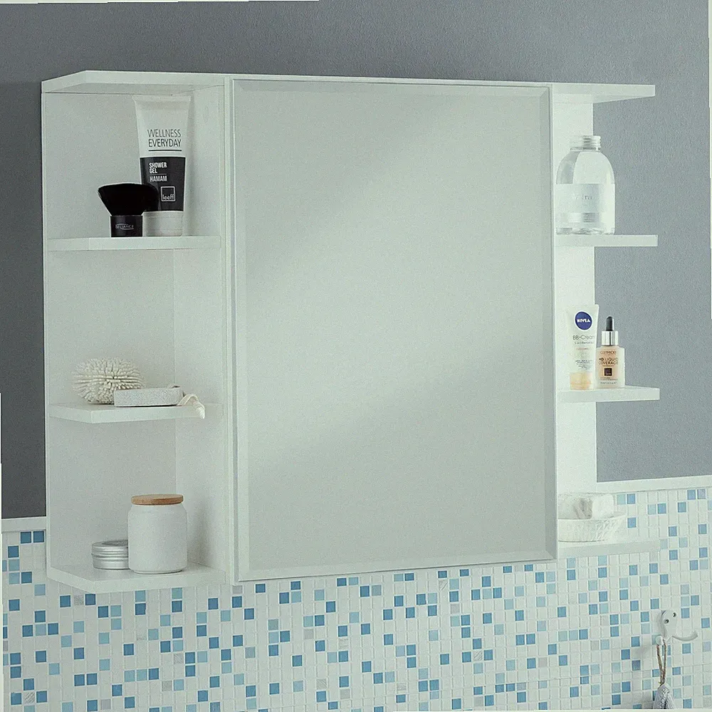 FineBuy Hängeschrank Modern 80x64,5x20cm Wandschrank Holz Spiegelschrank Weiß