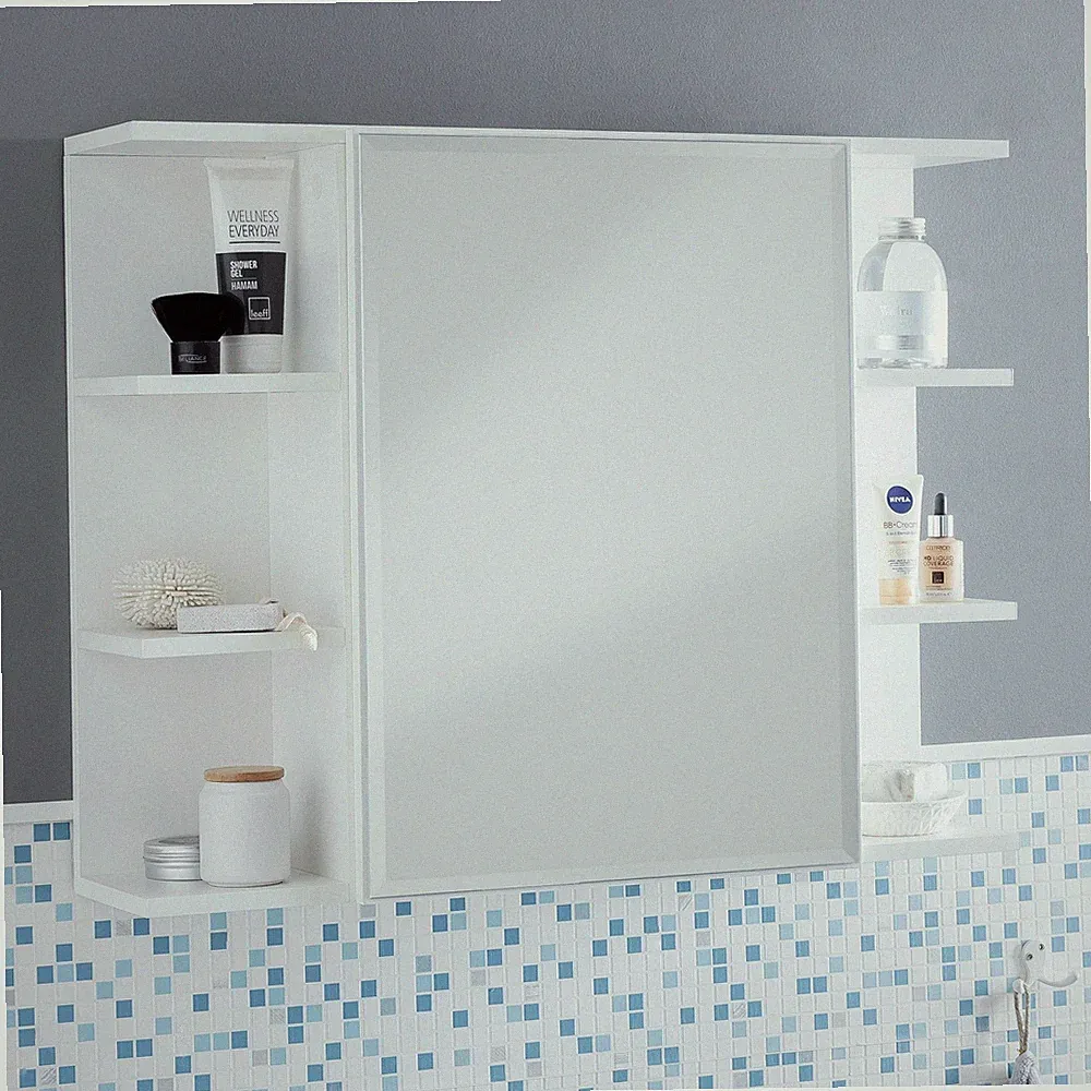 FineBuy Hängeschrank Modern 80x64,5x20cm Wandschrank Holz Spiegelschrank Weiß