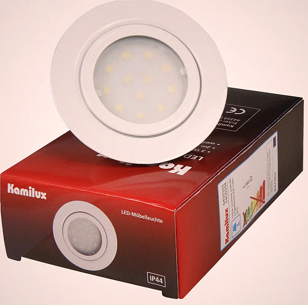 12Volt LED Spiegelschrank-Einbauspots, Ø=72mm, ET22mm, Loch=54-60mm, Flach, 3.0W