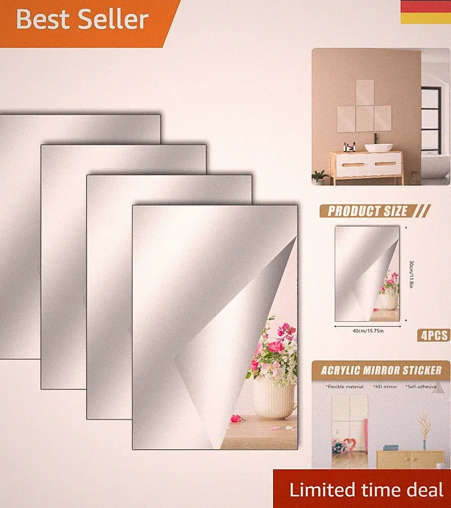 Flexible 4er Set Acryl-Spiegel 40x30 cm – Sicher und Abnehmbar für jedes Zuhause