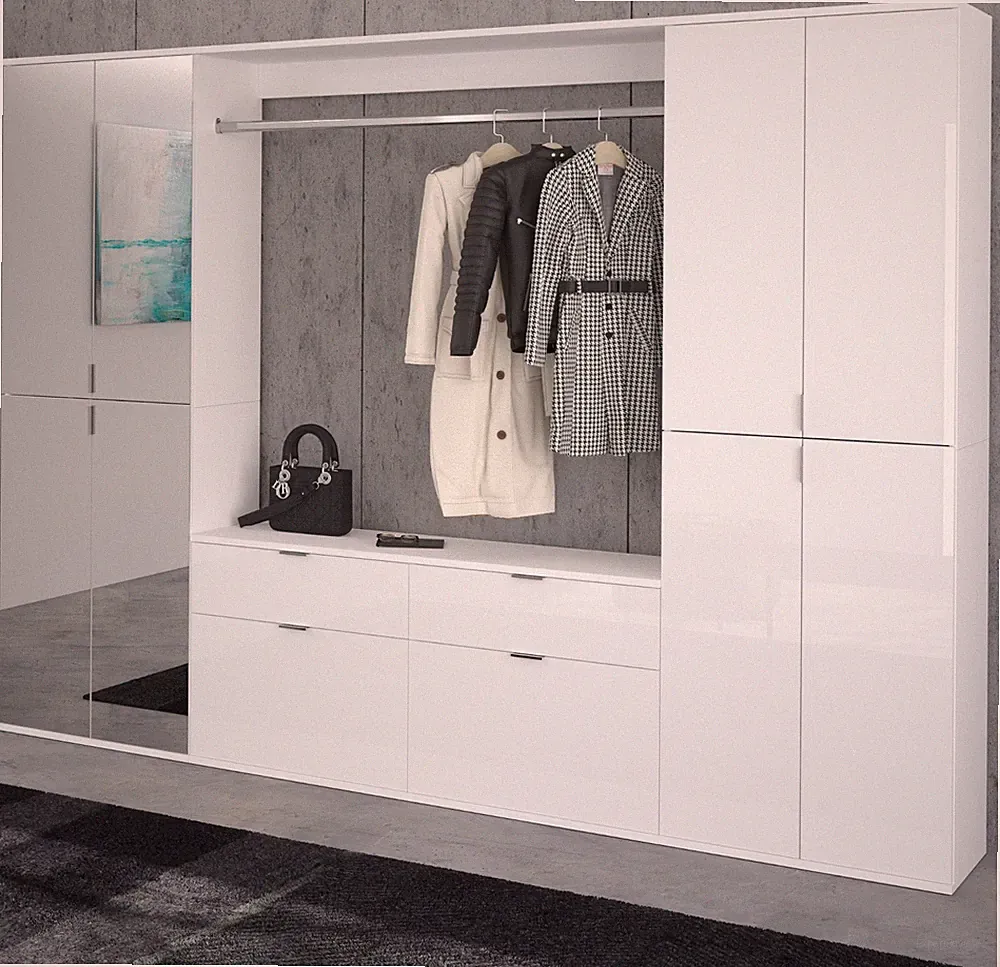 Flur Garderobe Set Garderobenschrank Schuhschrank weiß Hochglanz Spiegel SystemX